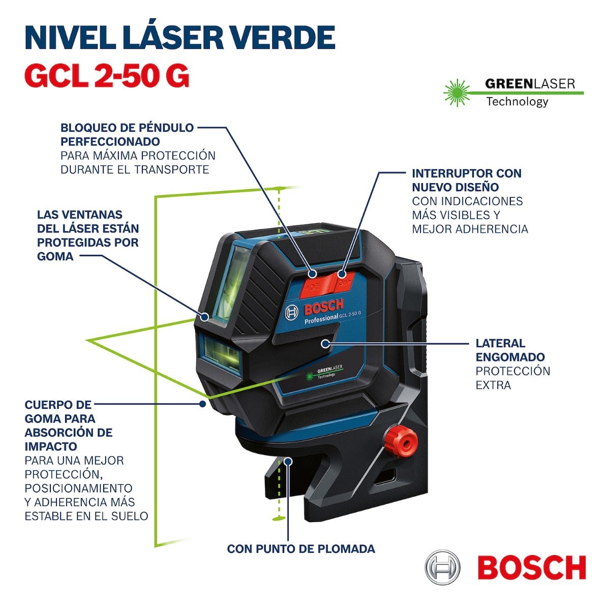 Bosch Nivel Laser Combinado - Gcl 2-50 G + Base + Tripode