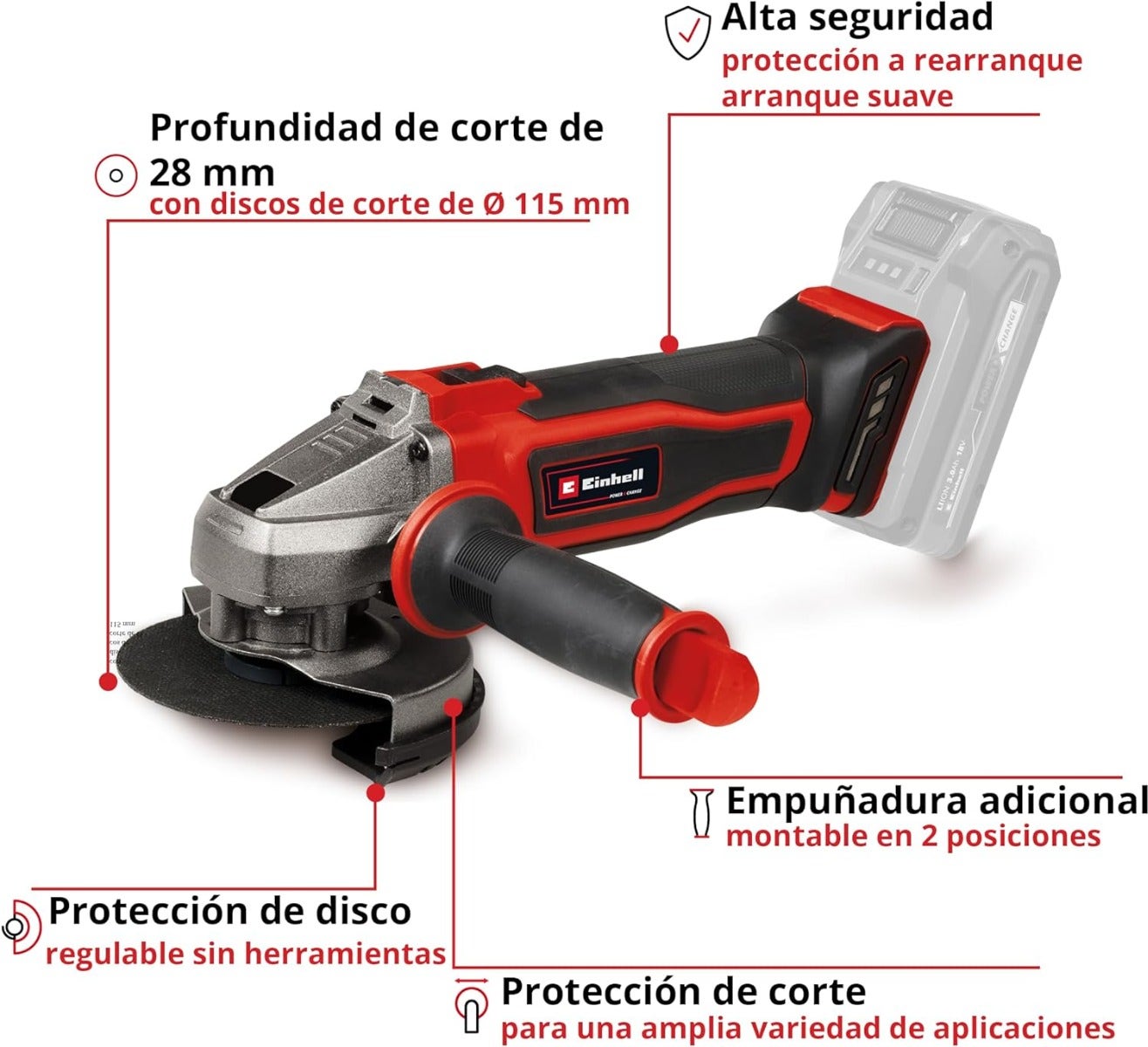 Einhell Esmeril Angular Inalambrico 4431166 Te-Ag 18/115 Li-Solo