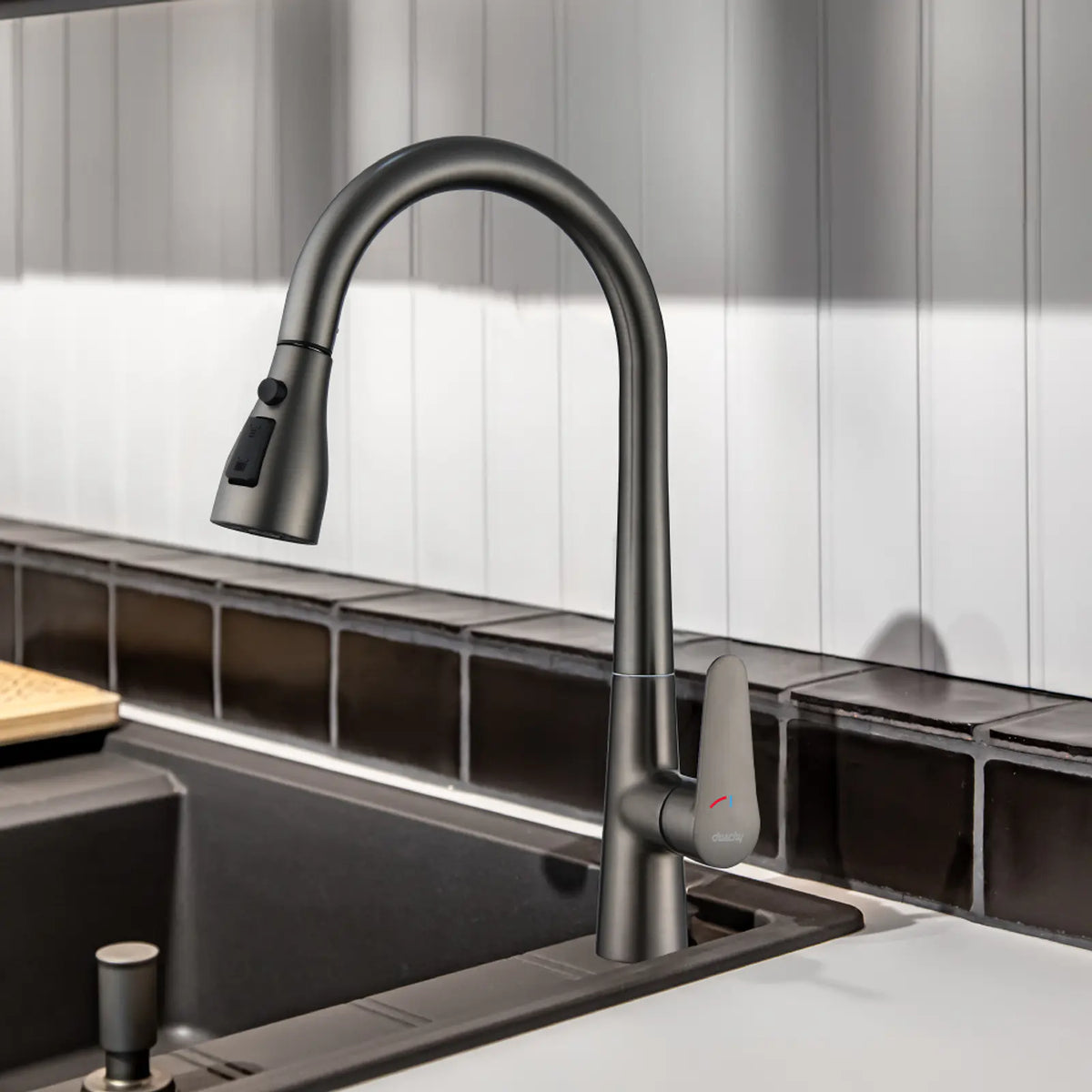 Duschy Monomando Lavaplato Extraible Gun Metal 860-90