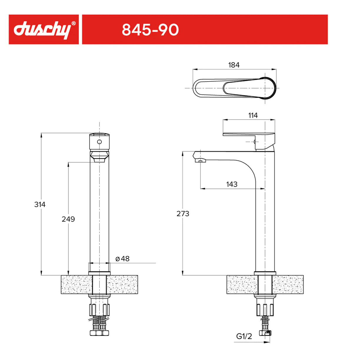 Duschy Monomando Lavamano Alto Aren Gun Metal 845-90