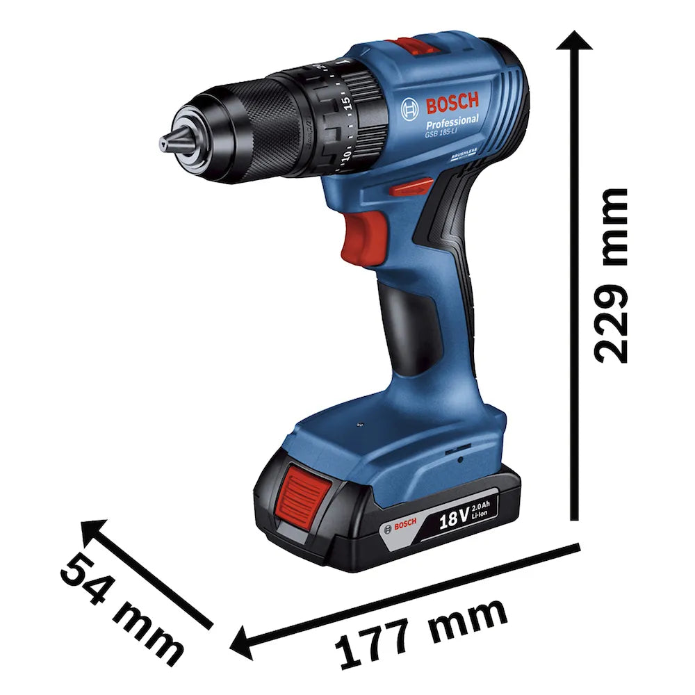 Bosch Taladro Percutor Gsb-185 Con 2bat+ Kit Puntas Y Brocas