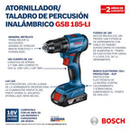 Bosch Taladro Percutor Gsb-185 Con 2bat+ Kit Puntas Y Brocas