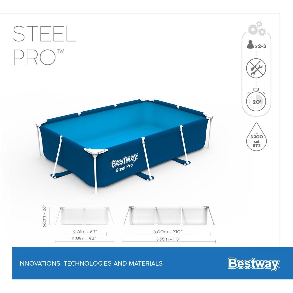 Piscina  Recta 3.00m X 2.00m X 66cm 56404 Best Way