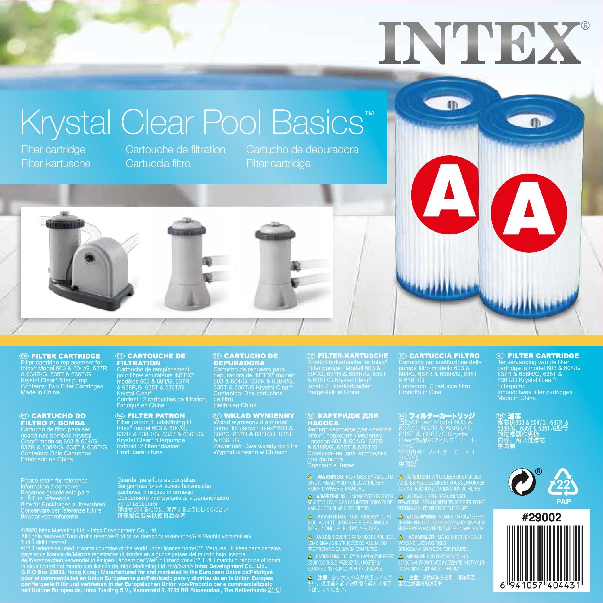 Intex Set 2 Pack Cartuchos Filtro Tipo A 29002