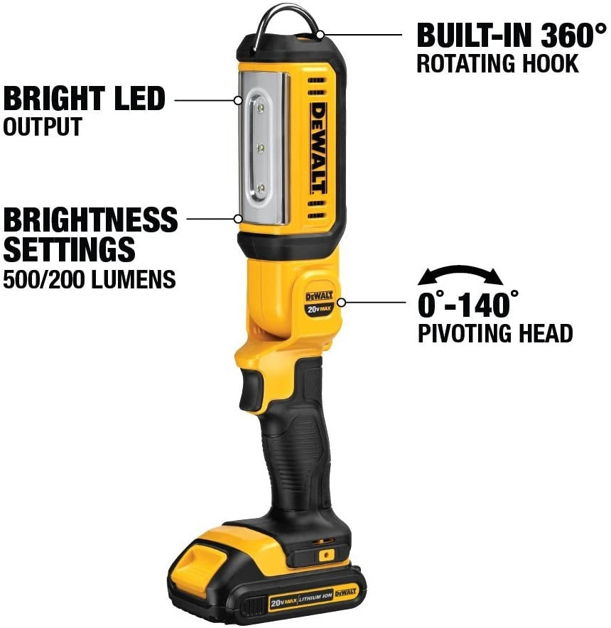 Dewalt  Luz De Trabajo20V. 250-500 Lum. Cabeza Girat Dcl050