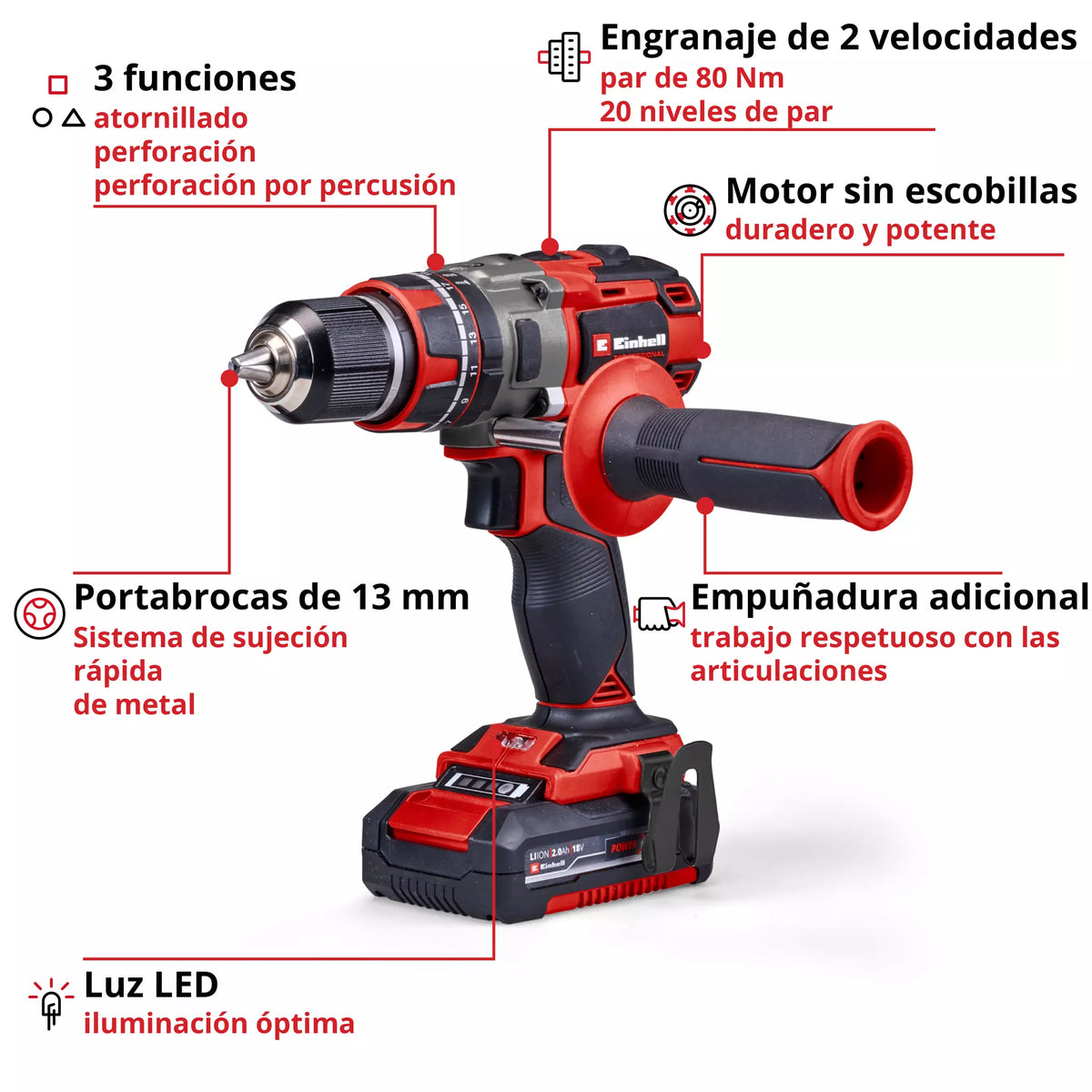 Einhell Taladro Percutor Inalambrico Tp-cd 18/80 Li-i Bl (2x2,0 Ah)