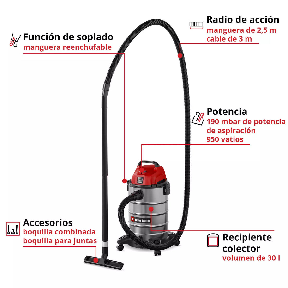 Einhell Aspiradora Polvo/agua  950w 30 Lts 2342235 Tc-vc 3055 S