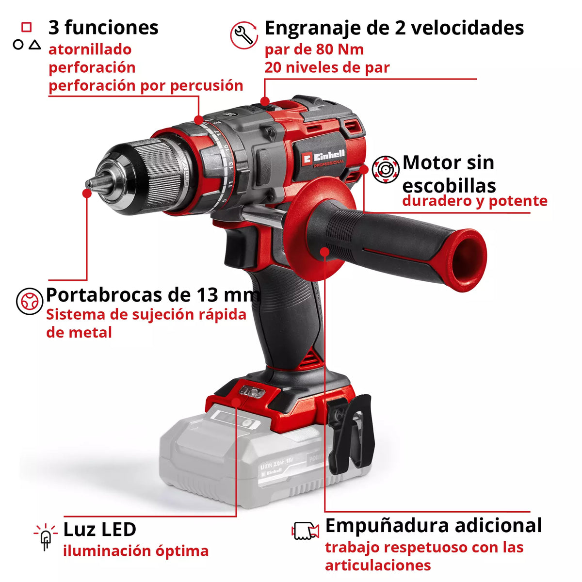 Einhell Taladro Impacto  Inalambrico 18V  4514305  TP-CD 18/80 Li-i BL - Solo