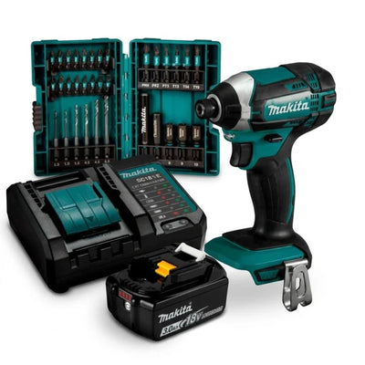 Makita Atornillador De Impacto 18v + Bateria 3.0ah Y Cargador + Set De Puntas