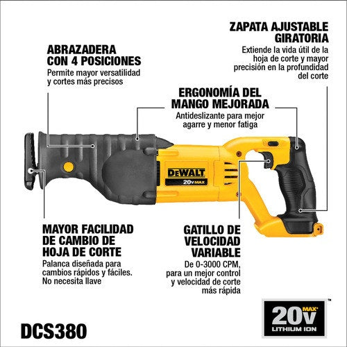 Dewalt  Sierra Sable Inalambrica 20V Litio- Dcs380B-B3
