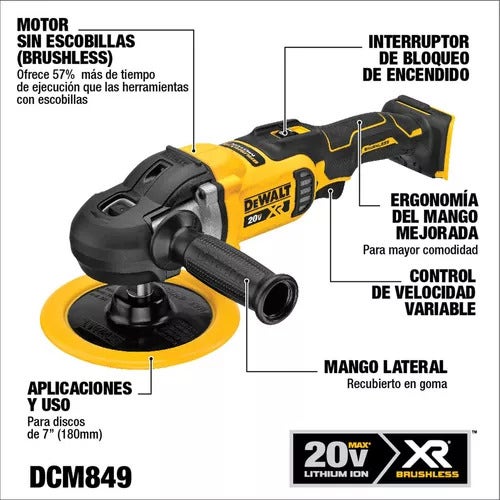 Dewalt  Pulidora 7&acute;  20v Brushless Max Xr Dcm849b