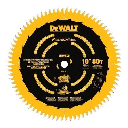 Dewalt Disco Sierra 10'' 80D Eje 5/8' Fino Mad.Lam.Alum Dw3219Pt