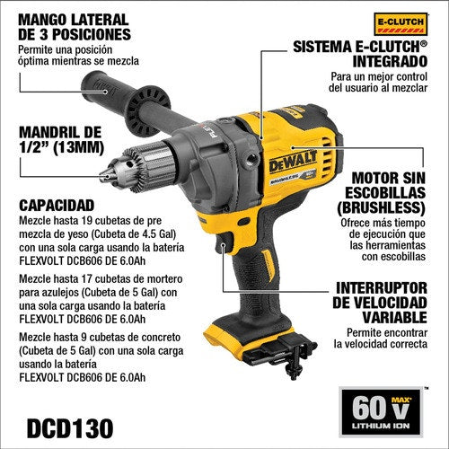 Dewalt  Taladro Mezclador 60Vbrushless Dcd130B