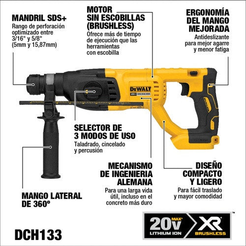 Dewalt  Rotomartillo Inalamb 26Mm 20V S/Baterias Dch133B-B3