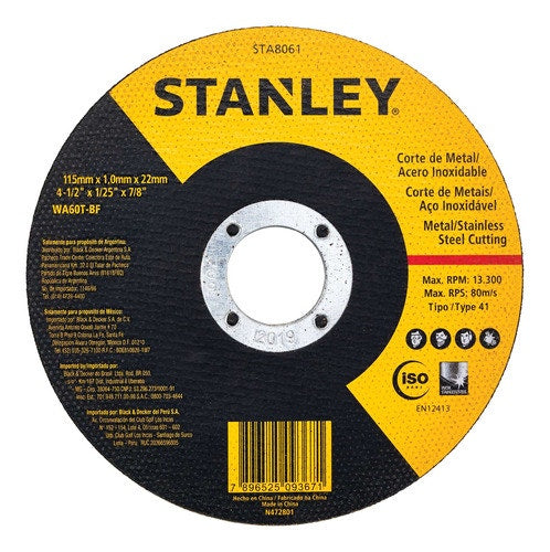 Stanley Discos Cortar Metal 4,5" Ac. Inox  (115 X 1.0 X 22 Mm) Ti