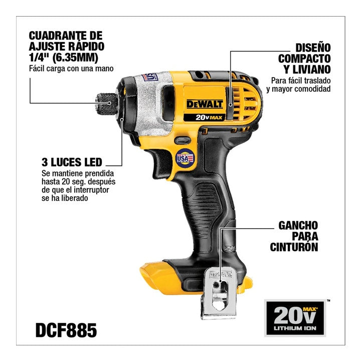 Dewalt  Atornillador De Impacto 20 V I.Litio S/Bat. Dcf885B-B3