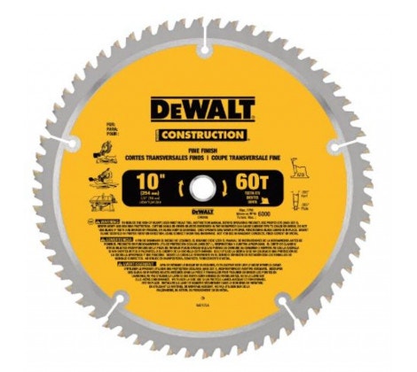 Dewalt Disco Sierra 10''  60D Eje 5/8'' C/Fino Madera Dw3106