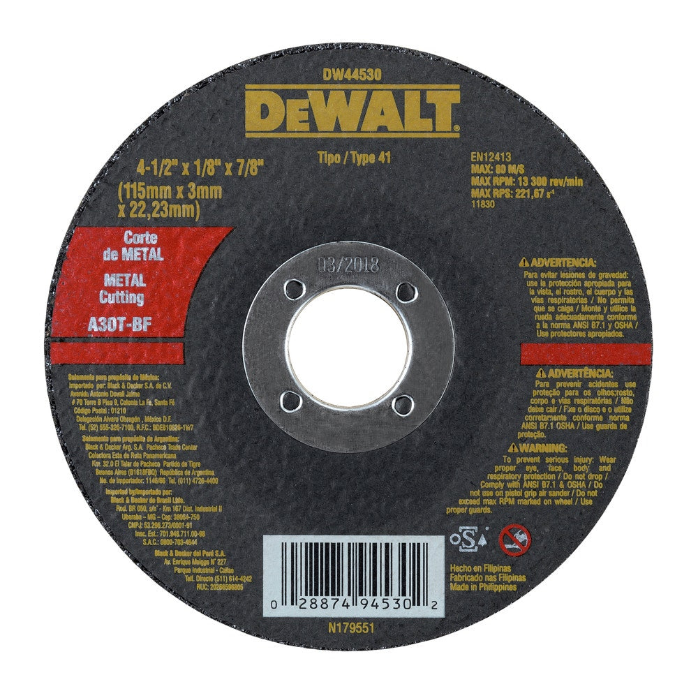 Dewalt Disco Cortar Metal 4,5"X 1/8'' X 7/8'' Dw44530
