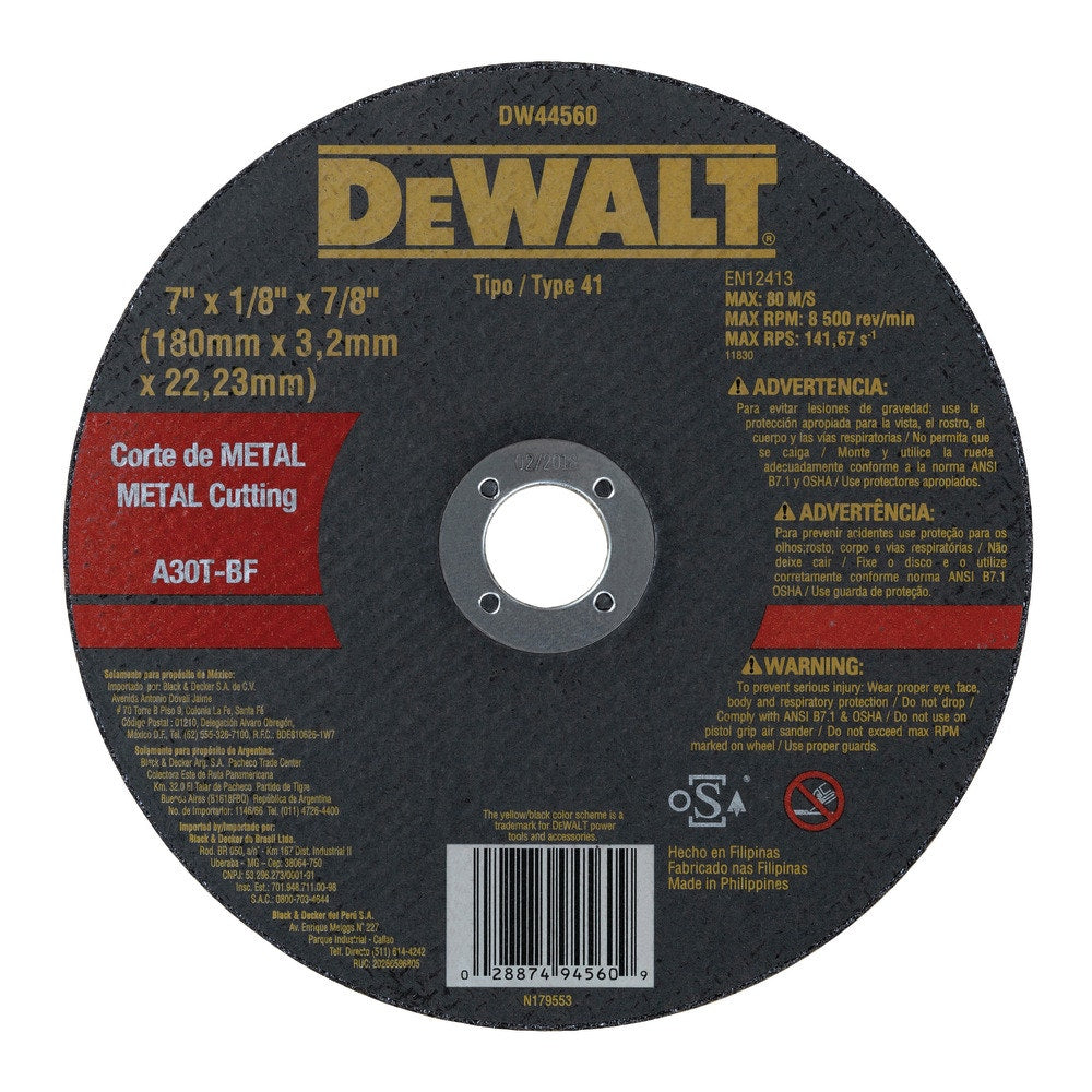 Dewalt Disco Cortar Metal 7" X 1/8'' X 7/8'' Dw44560
