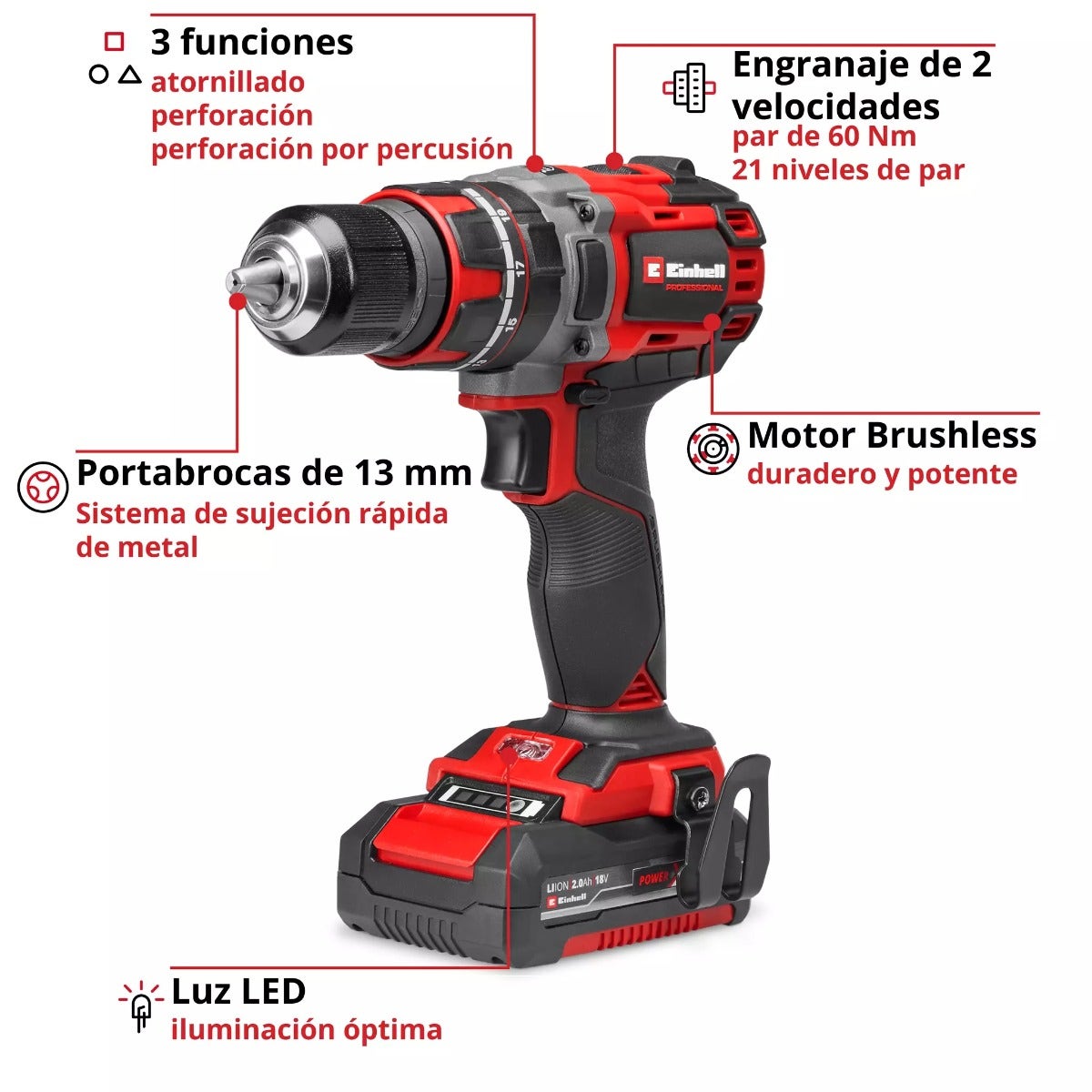 Einhell Taladro Percutor Inalam. 18v + Bateria Y Cargador - 4514211
