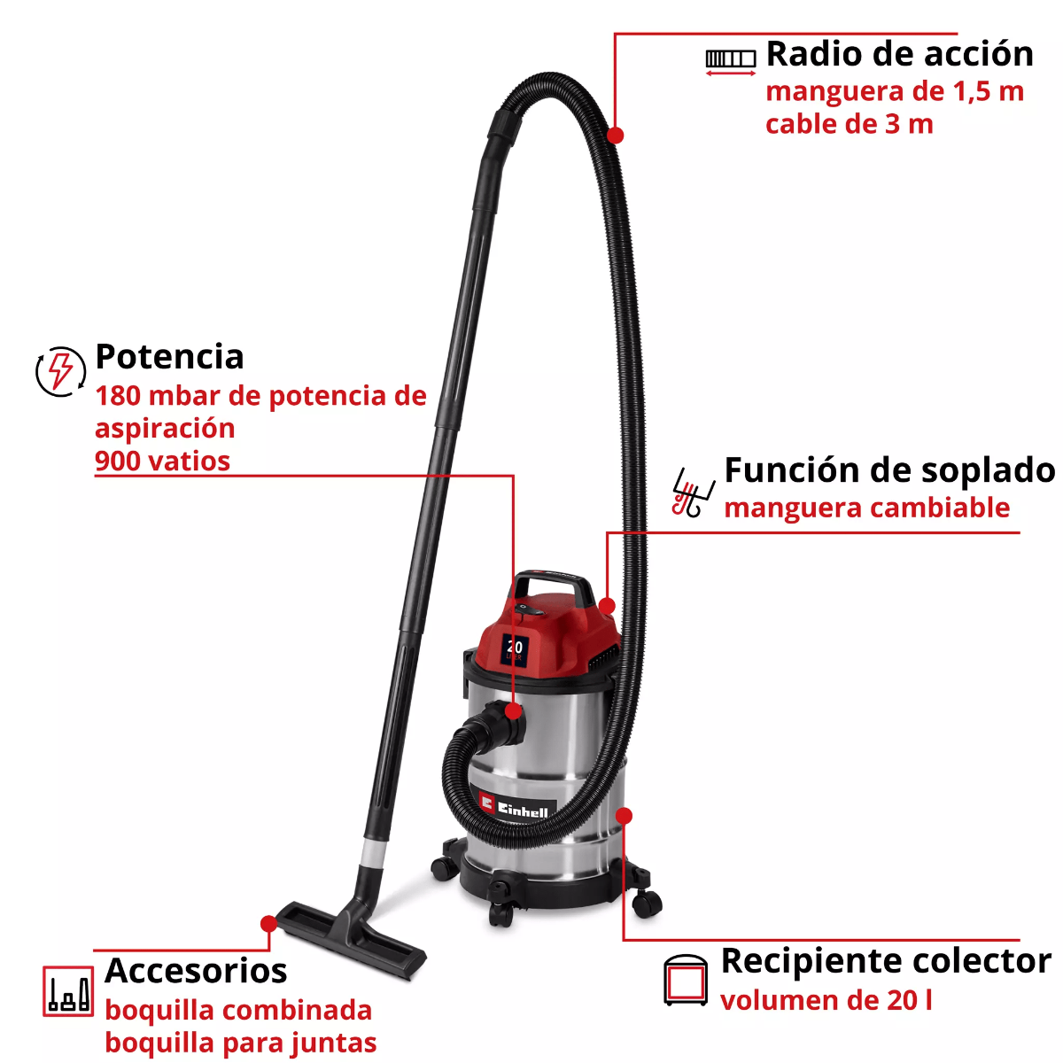 Einhell Aspiradora Polvo/agua 900w 20lt Tc-vc 2045 S - 2347410