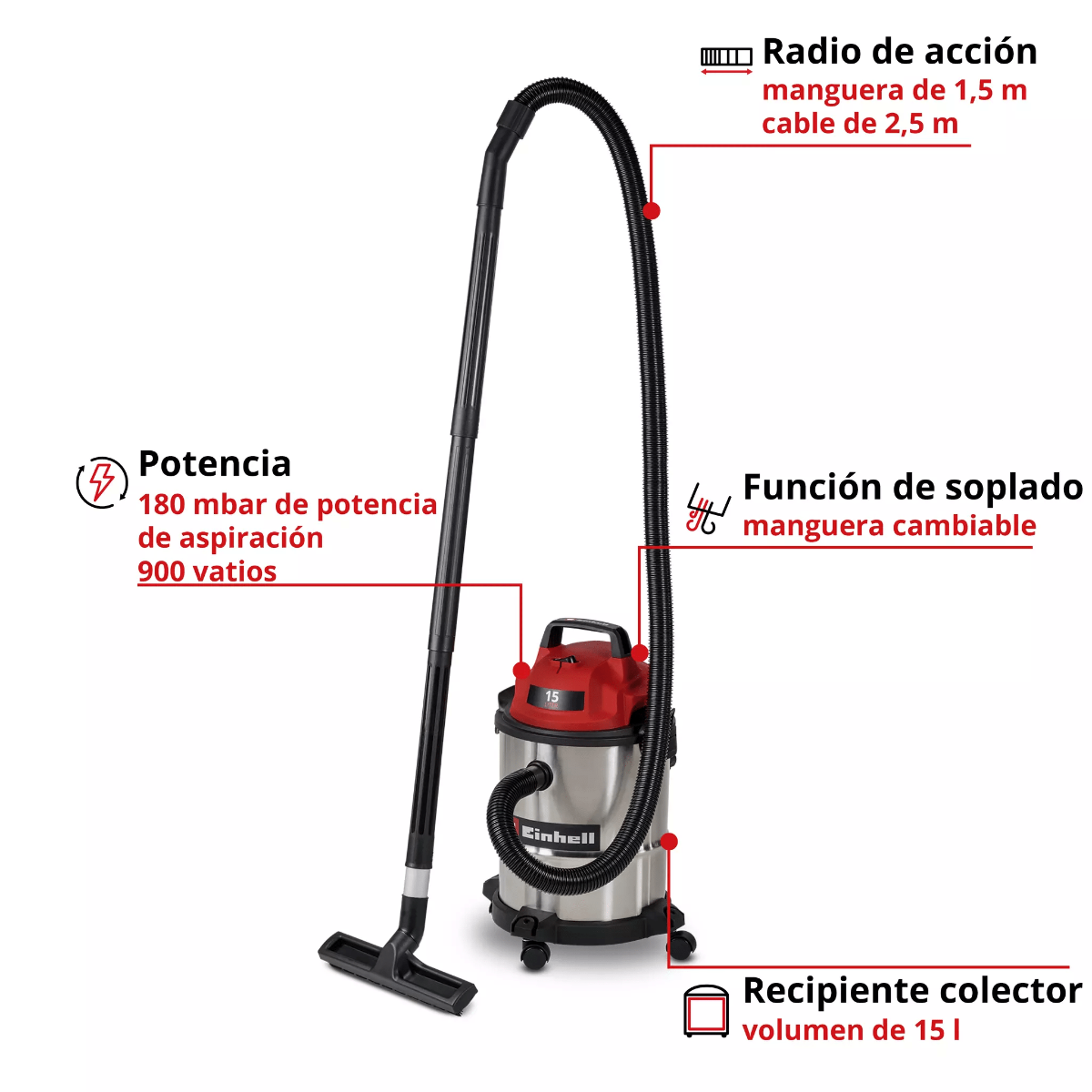 Einhell Aspiradora Polvo/agua 900w 15lt Tc-vc 1540 S - 2347405