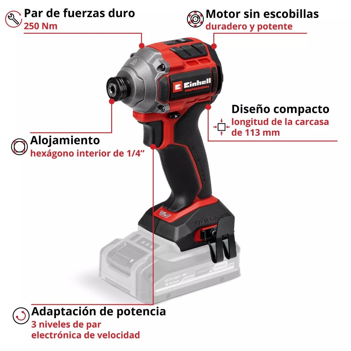 Einhell Atornillador Impacto Inalambrico - Tp-ci 18/250-c Li Bl - Solo

 - 451
