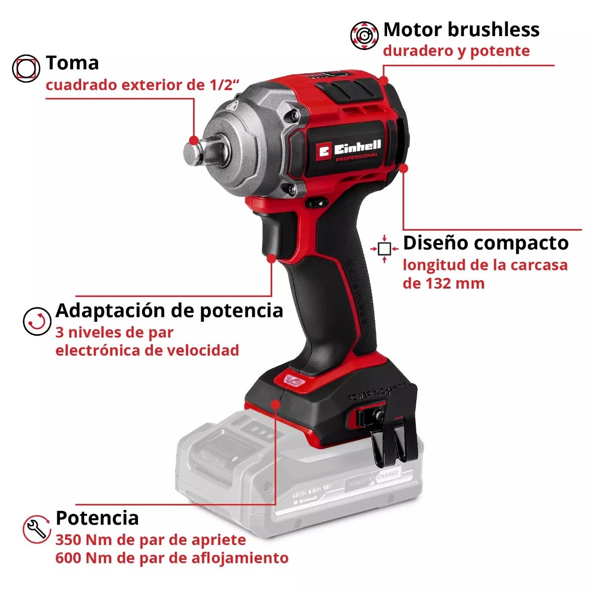 Einhell Llave De Impacto Inalambrica - Tp-cw 18/350-c Li Bl - Solo

 -