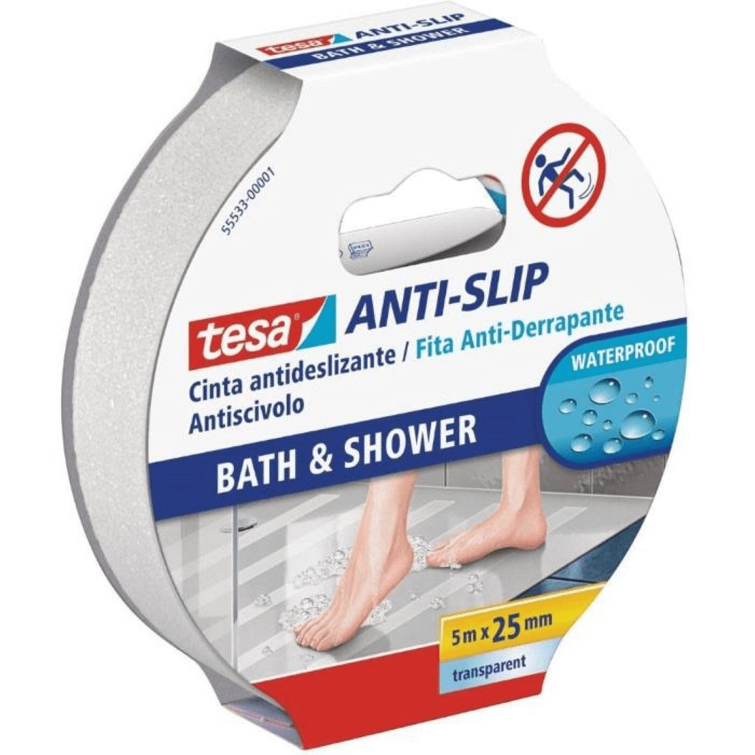 Tesa Cinta Ba&ntilde;o Antideslizante Transparente 25mmx5mt