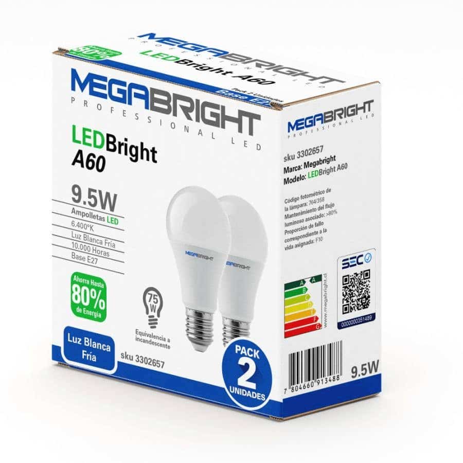 Ampolleta Led 9.5W 6400K Pack 2 Un 3302657