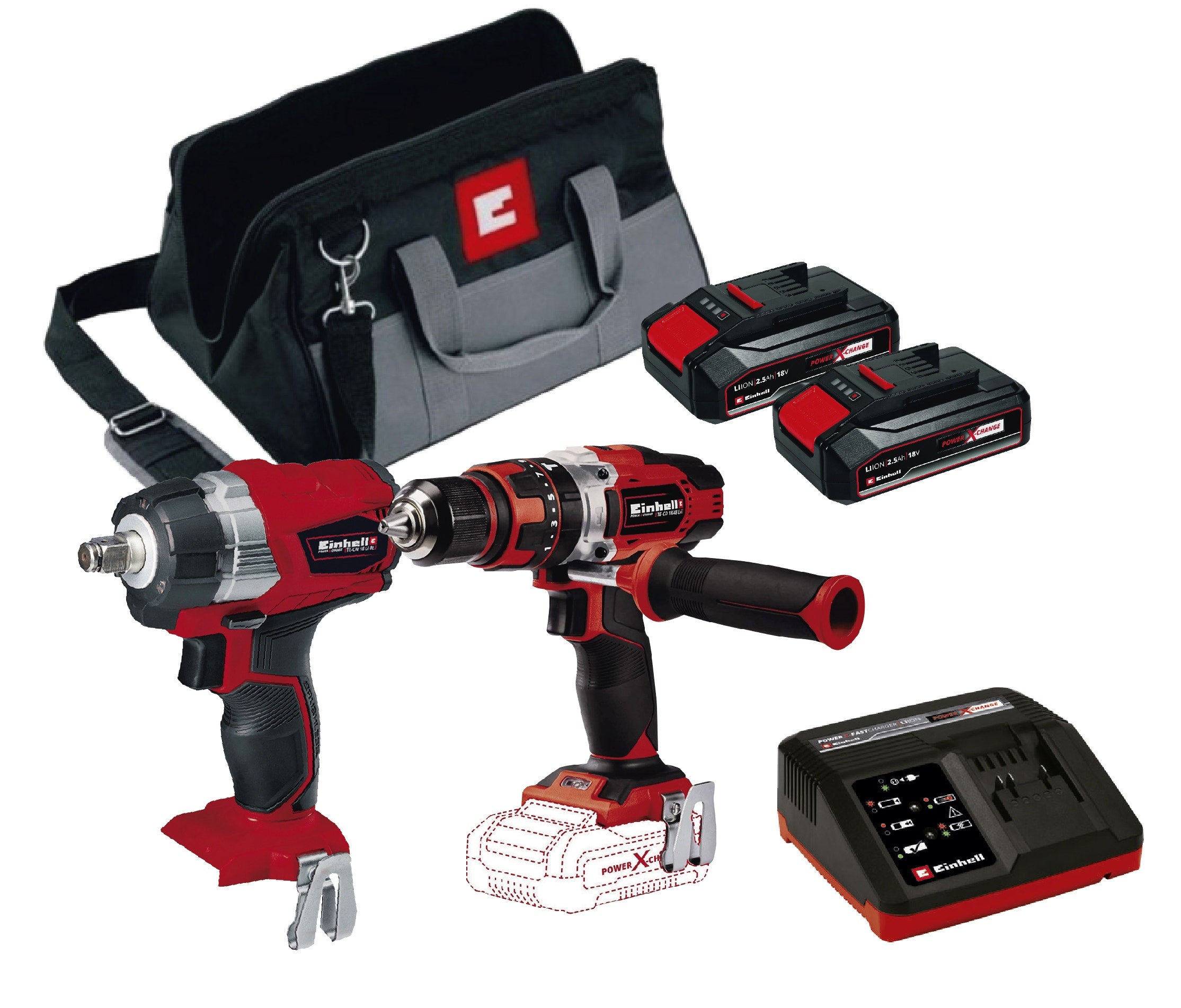 Einhell Taladro + Llave Impacto +2 Baterias +1 Cargador