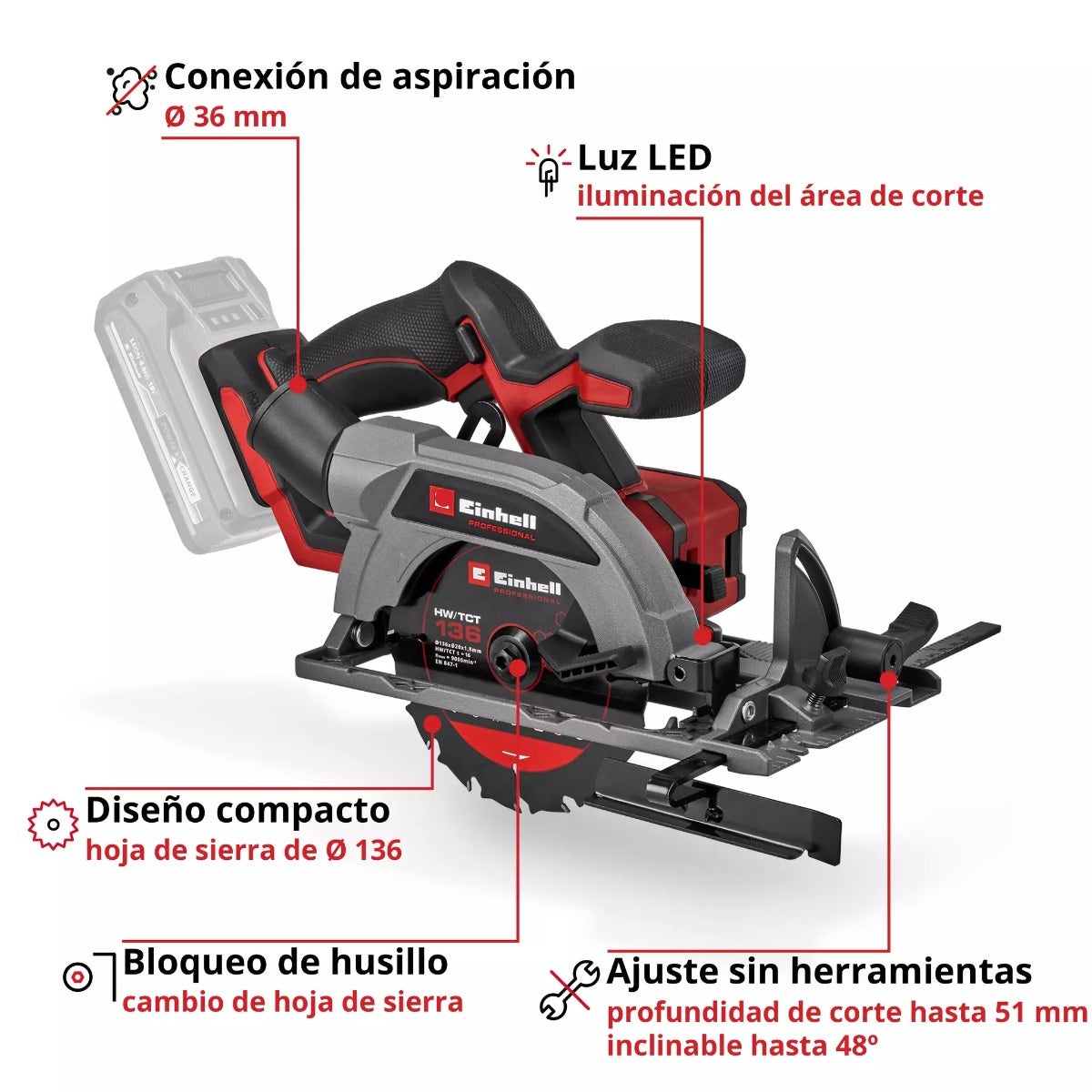 Einhell Sierra Circular Inalambrica - Tp-cs 18/136-c Li Bl - Solo

 - 4331240