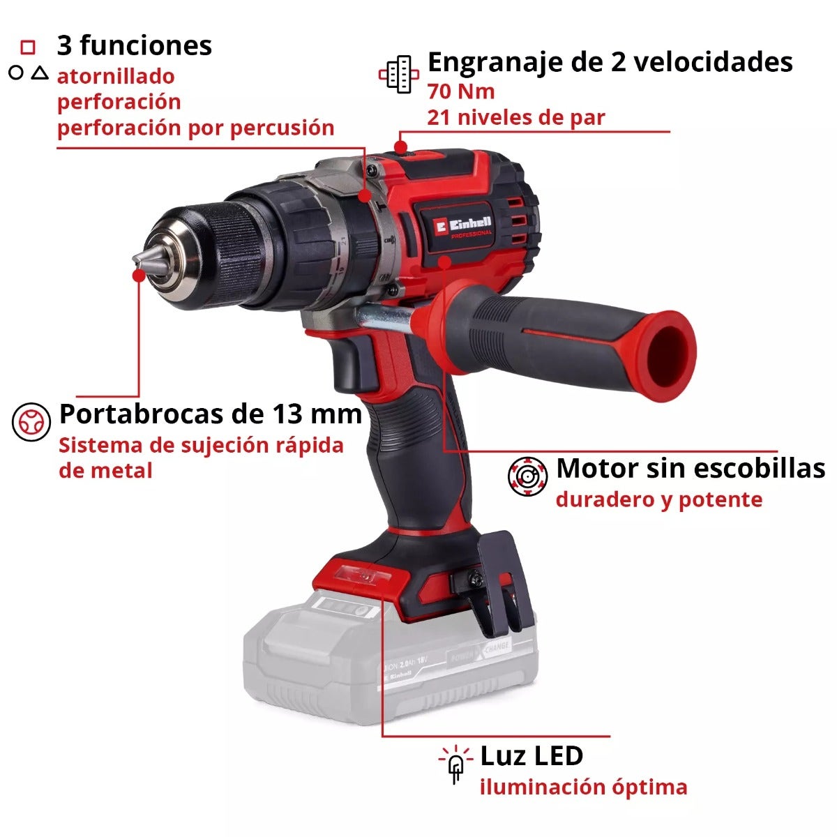 Einhell Taladro Percutor Inalambrico - Tp-cd 18/70 Li-i Bl - Solo - 4514315