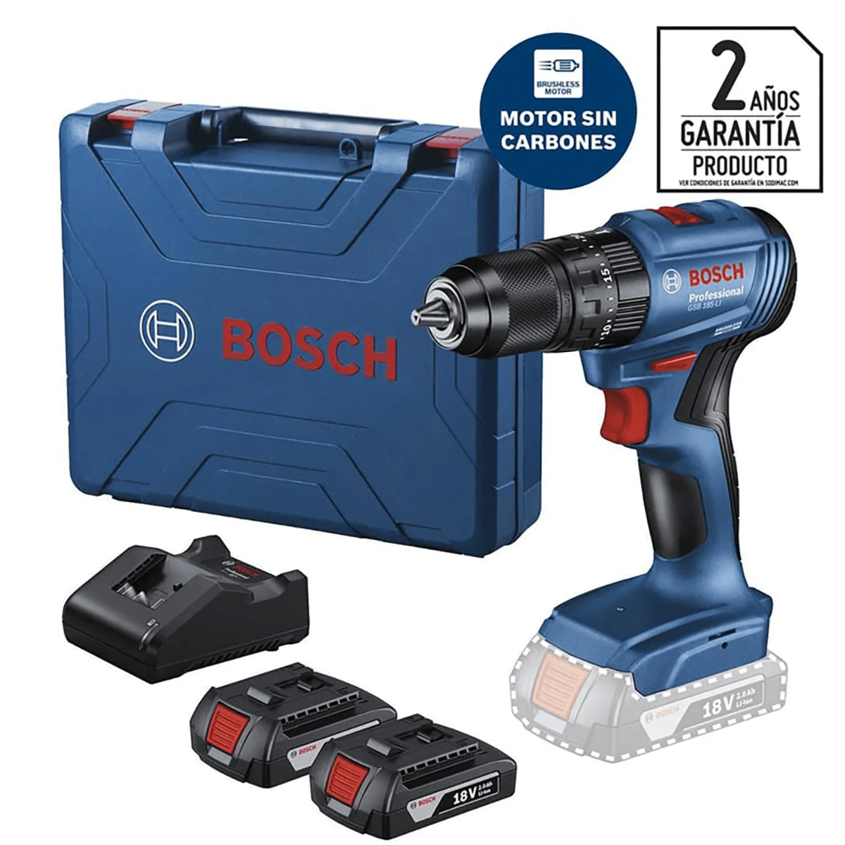 Bosch Taladro Percutor Gsb 185-li Con 2 Baterias 2.ah Y Cargador 3302b1c